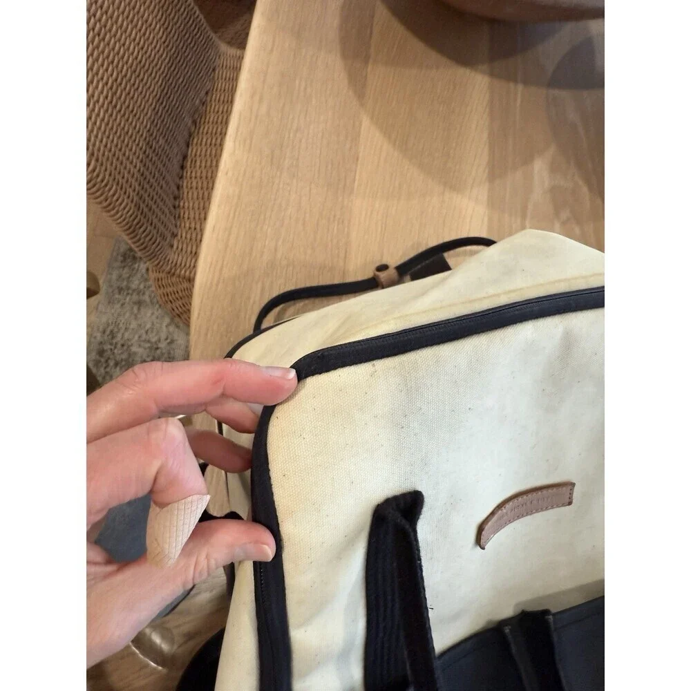 Petunia Pickle Bottom Boxy Backpack Canvas Cream Black  Baby Diaper Bag